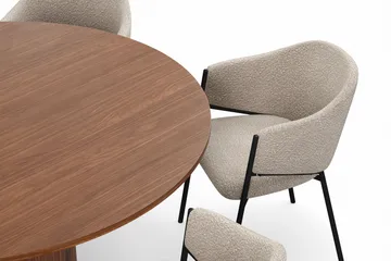 Kopparbo Rundt Spisebord 150 cm med 6 Filip Spisestoler - Valnøtt / Taupe Bouclé - Møbler - Bord - Spisegruppe