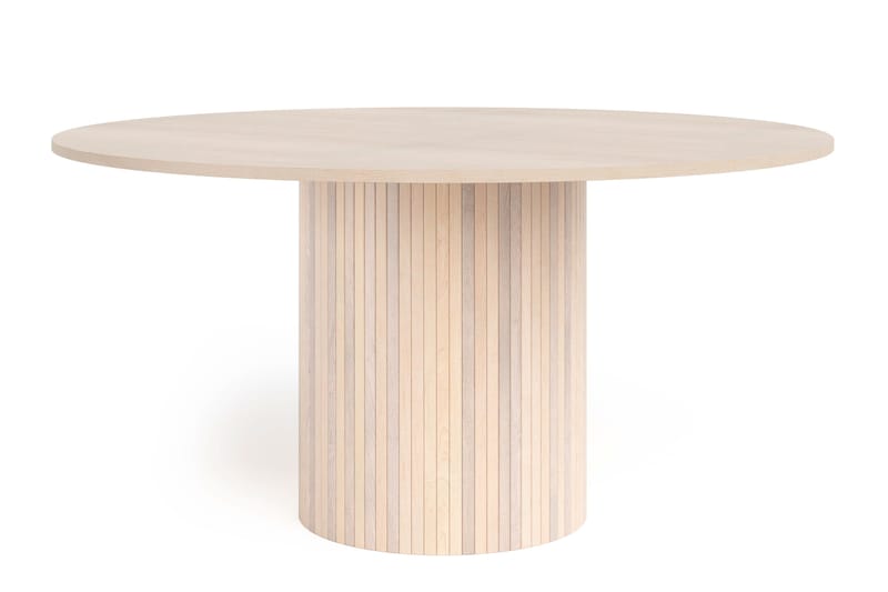 Kopparbo Rundt Spisebord 150 cm med 6 Katy Spisestoler - Hvit / Greige Bouclé / Metallben Svart - Møbler - Bord - Spisegruppe