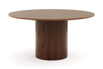 Kopparbo Rundt Spisebord 150 cm med 6 Katy Spisestoler - Valnøtt / Hvit Bouclé / Metallben Svart - Møbler - Bord - Spisegruppe