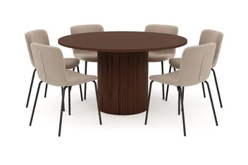 Kopparbo Rundt Spisebord 150 cm med 6 Katy Spisestoler - Valnøtt - Møbler - Bord - Spisegruppe