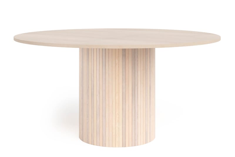 Kopparbo Rundt Spisebord 150 cm med 6 Lucy Spisestoler - Hvit / Greige Bouclé / Metallben Svart - Møbler - Bord - Spisegruppe