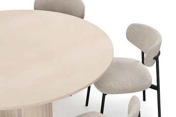 Kopparbo Rundt Spisebord 150 cm med 6 Lucy Spisestoler - Hvit / Greige Bouclé / Metallben Svart - Møbler - Bord - Spisegruppe