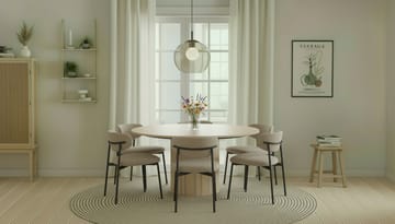 Kopparbo Rundt Spisebord 150 cm med 6 Lucy Spisestoler - Hvit / Greige Bouclé / Metallben Svart - Møbler - Bord - Spisegruppe