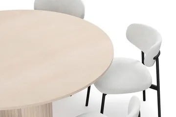 Kopparbo Rundt Spisebord 150 cm med 6 Lucy Spisestoler - Hvit / Hvit Bouclé / Metallben Svart - Møbler - Bord - Spisegruppe