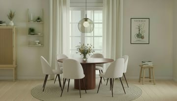 Kopparbo Rundt Spisebord 150 cm med 6 Nibe Plus Spisestoler - Valnøtt / Hvit Bouclé / Metallben Valnøtt - Møbler - Bord - Spisegruppe