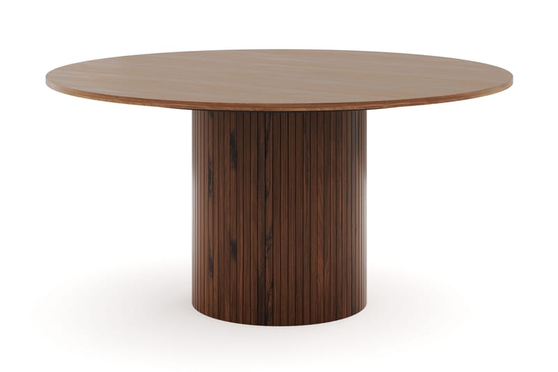 Kopparbo Rundt Spisebord 150 cm med 6 Nibe Plus Spisestoler - Valnøtt / Greige Bouclé / Metallben Valnøtt - Møbler - Bord - Spisegruppe