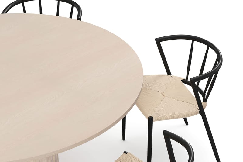 Kopparbo Rundt Spisebord 150 cm med 6 Winston Spisestoler - Hvit / Beige / Metallben Svart - Møbler - Bord - Spisegruppe
