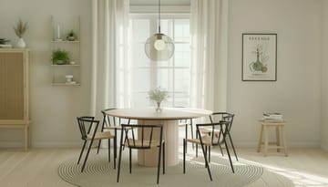 Kopparbo Rundt Spisebord 150 cm med 6 Winston Spisestoler - Hvit / Beige / Metallben Svart - Møbler - Bord - Spisegruppe