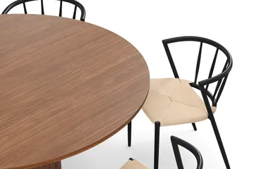 Kopparbo Rundt Spisebord 150 cm med 6 Winston Spisestoler - Valnøtt / Beige / Metallben Svart - Møbler - Bord - Spisegruppe