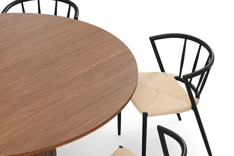 Kopparbo Rundt Spisebord 150 cm med 6 Winston Spisestoler - Valnøtt / Beige / Metallben Svart - Møbler - Bord - Spisegruppe
