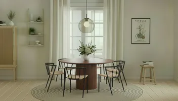 Kopparbo Rundt Spisebord 150 cm med 6 Winston Spisestoler - Valnøtt - Møbler - Bord - Spisegruppe