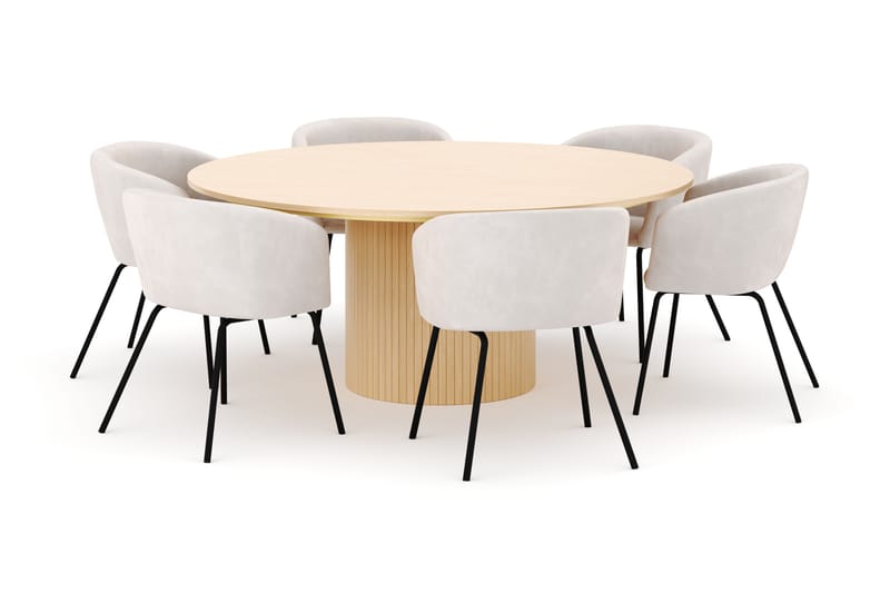 Kopparbo Rundt Spisebord 180 cm med 6 Berit Stoler - Hvitlasert - Møbler - Bord - Spisegruppe