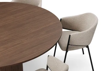 Kopparbo Rundt Spisebord 180 cm med 6 Filip Spisestoler - Valnøtt / Taupe Bouclé - Møbler - Bord - Spisegruppe