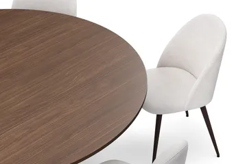 Kopparbo Rundt Spisebord 180 cm med 6 Nibe Plus Spisestoler - Valnøtt / Hvit Bouclé / Metallben Valnøtt - Møbler - Bord - Spisegruppe