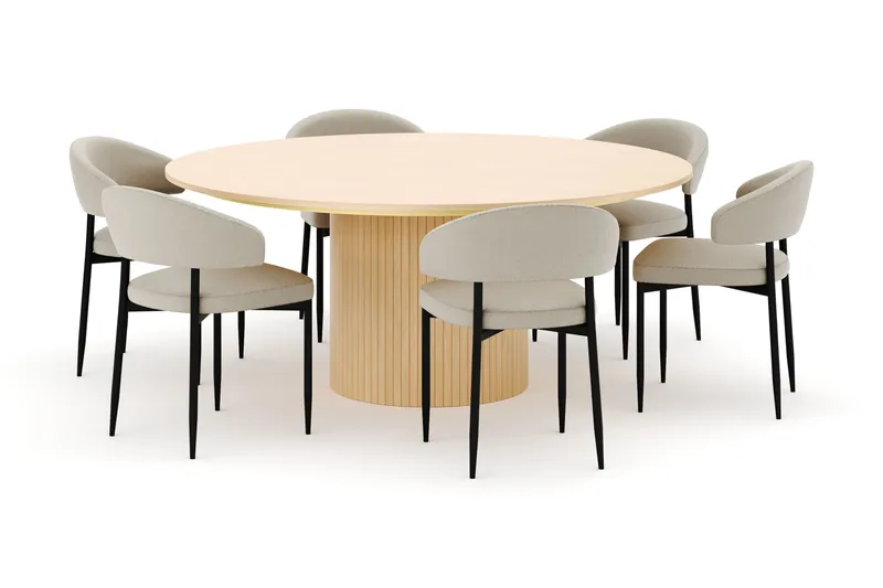 Kopparbo Rundt Spisebord 180 cm med 6 Sawako Stoler, Hvitlasert