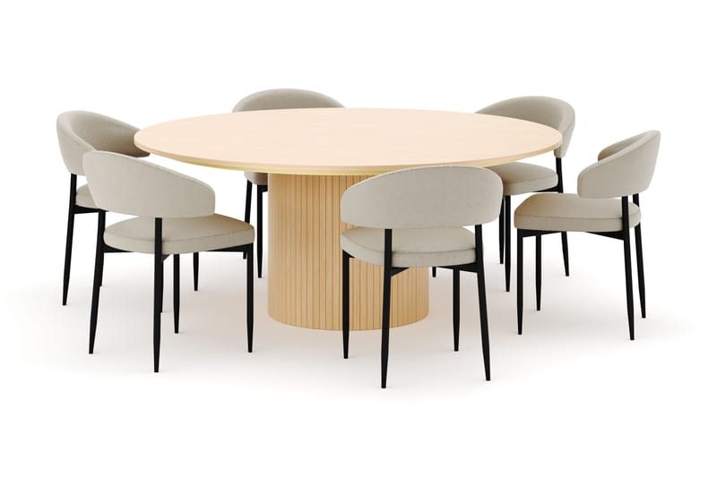 Kopparbo Rundt Spisebord 180 cm med 6 Sawako Stoler - Hvitlasert - Møbler - Bord - Spisegruppe