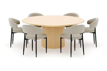 Kopparbo Rundt Spisebord 180 cm med 6 Sawako Stoler - Hvitlasert - Møbler - Bord - Spisegruppe