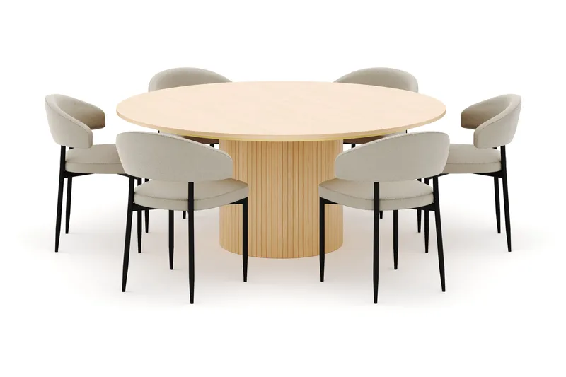 Kopparbo Rundt Spisebord 180 cm med 6 Sawako Stoler - Hvitlasert - Møbler - Bord - Spisegruppe