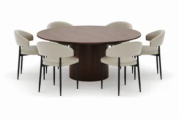 Kopparbo Rundt Spisebord 180 cm med 6 Sawako Stoler - Valnøtt - Møbler - Bord - Spisegruppe