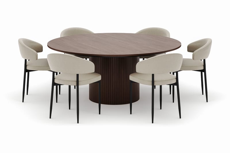 Kopparbo Rundt Spisebord 180 cm med 6 Sawako Stoler - Valnøtt - Møbler - Bord - Spisegruppe