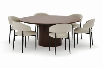 Kopparbo Rundt Spisebord 180 cm med 6 Sawako Stoler - Valnøtt - Møbler - Bord - Spisegruppe