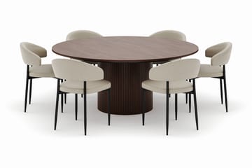 Kopparbo Rundt Spisebord 180 cm med 6 Sawako Stoler - Valnøtt - Møbler - Bord - Spisegruppe