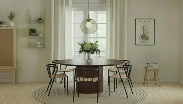 Kopparbo Rundt Spisebord 180 cm med 6 Winston Spisestoler - Valnøtt / Beige / Metallben Svart - Møbler - Bord - Spisegruppe