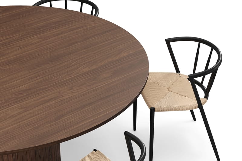 Kopparbo Rundt Spisebord 180 cm med 6 Winston Spisestoler - Valnøtt / Beige / Metallben Svart - Møbler - Bord - Spisegruppe