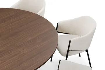 Kopparbo Rundt Spisebord 180 cm med 8 Filip Spisestoler - Valnøtt / Hvit Bouclé - Møbler - Bord - Spisegruppe