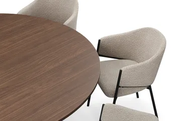 Kopparbo Rundt Spisebord 180 cm med 8 Filip Spisestoler - Valnøtt / Taupe Bouclé - Møbler - Bord - Spisegruppe