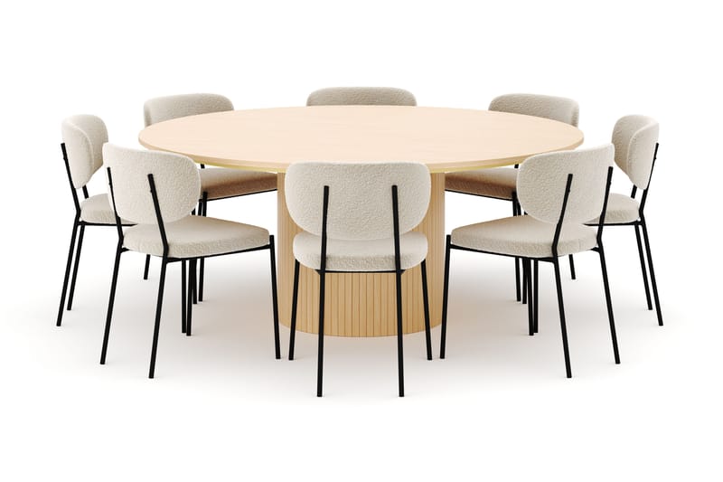 Kopparbo Rundt Spisebord 180 cm med 8 Gemmiano Stoler - Hvitlasert - Møbler - Bord - Spisegruppe