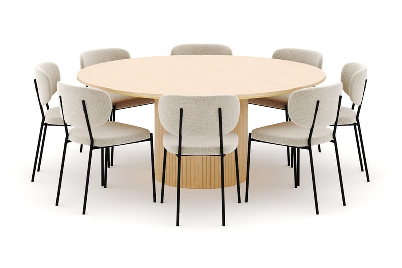 Kopparbo Rundt Spisebord 180 cm med 8 Gemmiano Stoler - Hvitlasert - Møbler - Bord - Spisegruppe