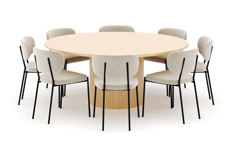 Kopparbo Rundt Spisebord 180 cm med 8 Gemmiano Stoler - Hvitlasert - Møbler - Bord - Spisegruppe