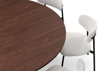 Kopparbo Rundt Spisebord 180 cm med 8 Lucy Spisestoler - Valnøtt / Greige Bouclé / Metallben Svart - Møbler - Bord - Spisegruppe