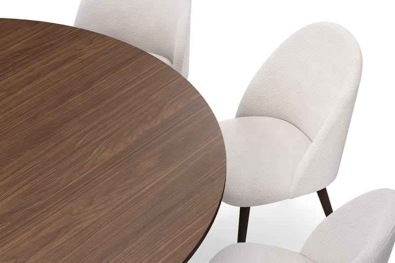 Kopparbo Rundt Spisebord 180 cm med 8 Nibe Plus Spisestoler - Valnøtt / Hvit Bouclé / Metallben Valnøtt - Møbler - Bord - Spisegruppe