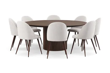 Kopparbo Rundt Spisebord 180 cm med 8 Nibe Plus Spisestoler - Valnøtt / Hvit Bouclé / Metallben Valnøtt - Møbler - Bord - Spisegruppe