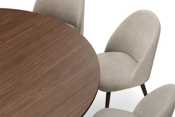 Kopparbo Rundt Spisebord 180 cm med 8 Nibe Plus Spisestoler - Valnøtt / Greige Bouclé / Metallben Valnøtt - Møbler - Bord - Spisegruppe