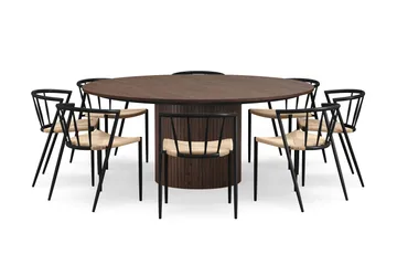 Kopparbo Rundt Spisebord 180 cm med 8 Winston Spisestoler - Valnøtt / Beige / Metallben Svart - Møbler - Bord - Spisegruppe