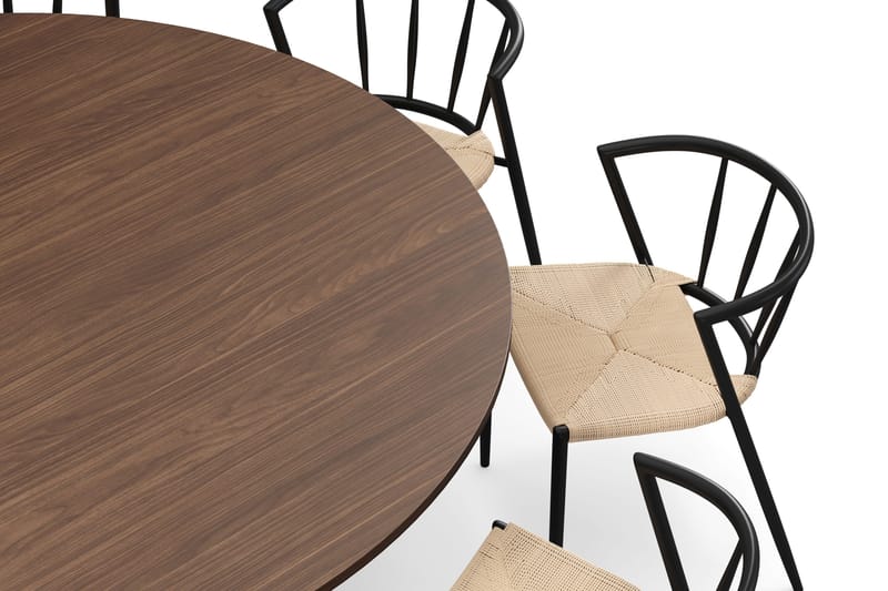 Kopparbo Rundt Spisebord 180 cm med 8 Winston Spisestoler - Valnøtt / Beige / Metallben Svart - Møbler - Bord - Spisegruppe