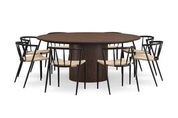 Kopparbo Rundt Spisebord 180 cm med 8 Winston Spisestoler - Valnøtt / Beige / Metallben Svart - Møbler - Bord - Spisegruppe