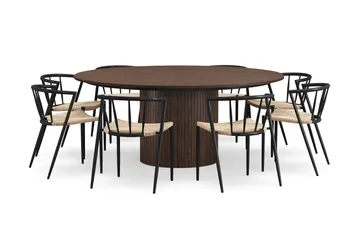 Kopparbo Rundt Spisebord 180 cm med 8 Winston Spisestoler - Valnøtt / Beige / Metallben Svart - Møbler - Bord - Spisegruppe