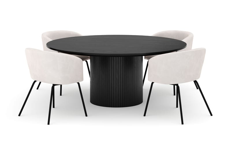 Kopparbo Rundt Stort Spisebord 180 cm med 4 Berit Stoler - Svart - Møbler - Bord - Spisegruppe