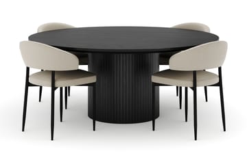 Kopparbo Rundt Stort Spisebord 180 cm med 4 Sawako Stoler - Svart - Møbler - Bord - Spisegruppe
