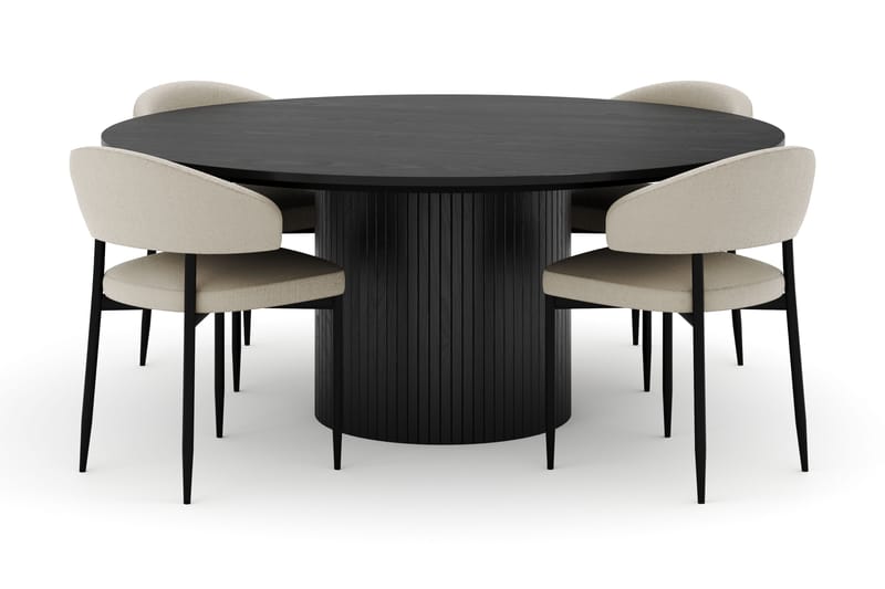 Kopparbo Rundt Stort Spisebord 180 cm med 4 Sawako Stoler - Svart - Møbler - Bord - Spisegruppe