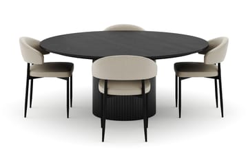 Kopparbo Rundt Stort Spisebord 180 cm med 4 Sawako Stoler - Svart - Møbler - Bord - Spisegruppe