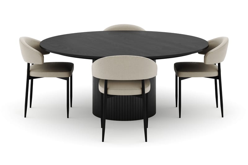 Kopparbo Rundt Stort Spisebord 180 cm med 4 Sawako Stoler - Svart - Møbler - Bord - Spisegruppe