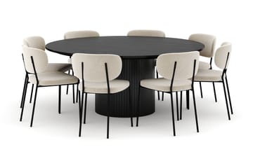 Kopparbo Rundt Stort Spisebord 180 cm med 8 Gemmiano Stoler - Svart - Møbler - Bord - Spisegruppe