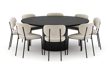 Kopparbo Rundt Stort Spisebord 180 cm med 8 Gemmiano Stoler - Svart - Møbler - Bord - Spisegruppe
