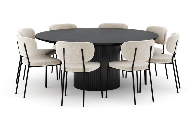 Kopparbo Rundt Stort Spisebord 180 cm med 8 Gemmiano Stoler - Svart - Møbler - Bord - Spisegruppe