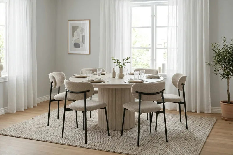 Kopparbo rundt uttrekkbart spisebord 140–240 cm finér - Hvitlasert - Møbler - Bord - Spisebord & kjøkkenbord